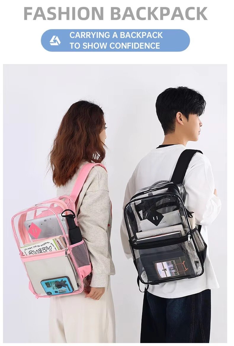 Large Capacity Transparent PVC Backpack with Zipper Closure Waterproof Casual Jelly Bag Primary Secondary School Students Bags detail image