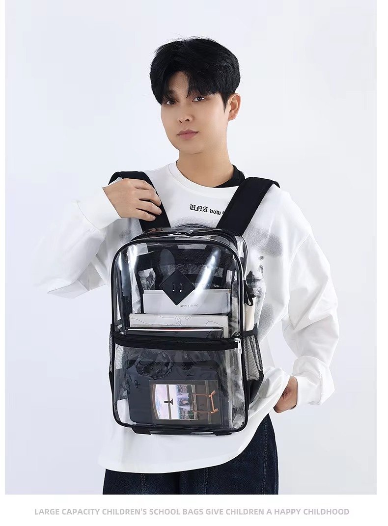 Large Capacity Transparent PVC Backpack with Zipper Closure Waterproof Casual Jelly Bag Primary Secondary School Students Bags detail image