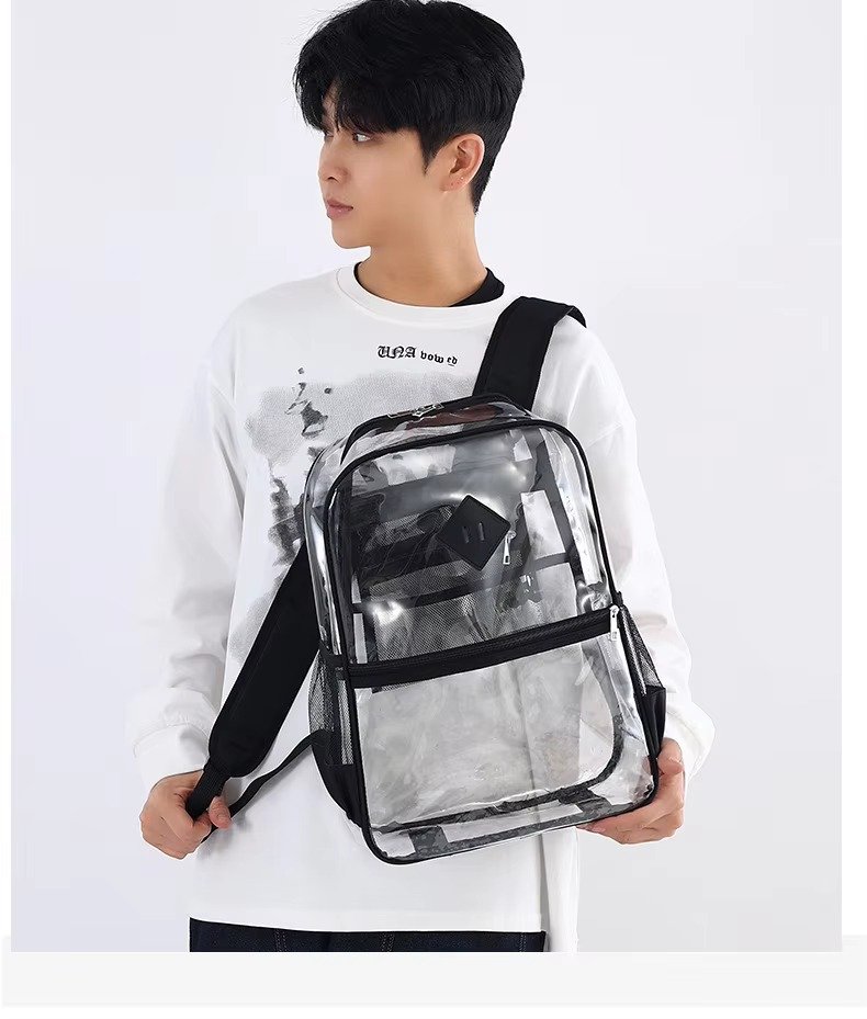 Large Capacity Transparent PVC Backpack with Zipper Closure Waterproof Casual Jelly Bag Primary Secondary School Students Bags detail image