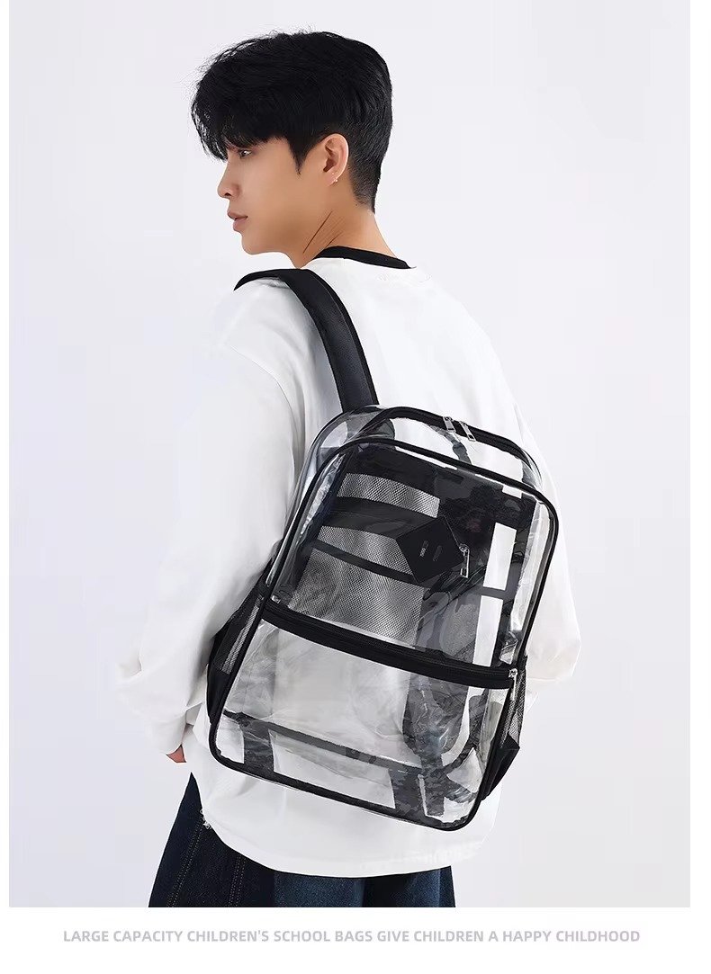 Large Capacity Transparent PVC Backpack with Zipper Closure Waterproof Casual Jelly Bag Primary Secondary School Students Bags detail image