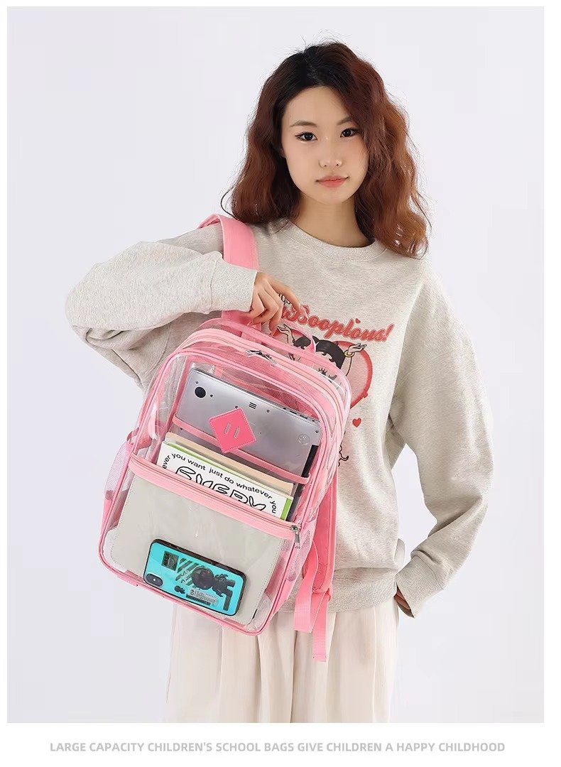 Large Capacity Transparent PVC Backpack with Zipper Closure Waterproof Casual Jelly Bag Primary Secondary School Students Bags detail image