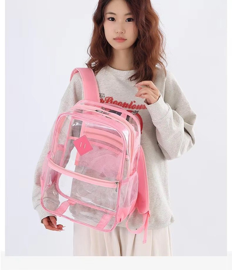 Large Capacity Transparent PVC Backpack with Zipper Closure Waterproof Casual Jelly Bag Primary Secondary School Students Bags detail image