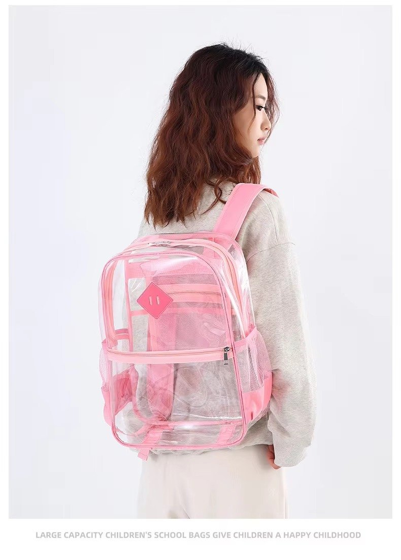 Large Capacity Transparent PVC Backpack with Zipper Closure Waterproof Casual Jelly Bag Primary Secondary School Students Bags detail image