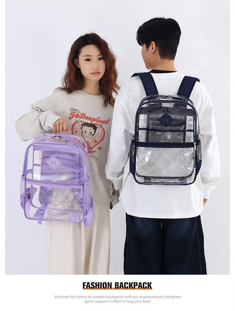 Large Capacity Transparent PVC Backpack with Zipper Closure Waterproof Casual Jelly Bag Primary Secondary School Students Bags detail image