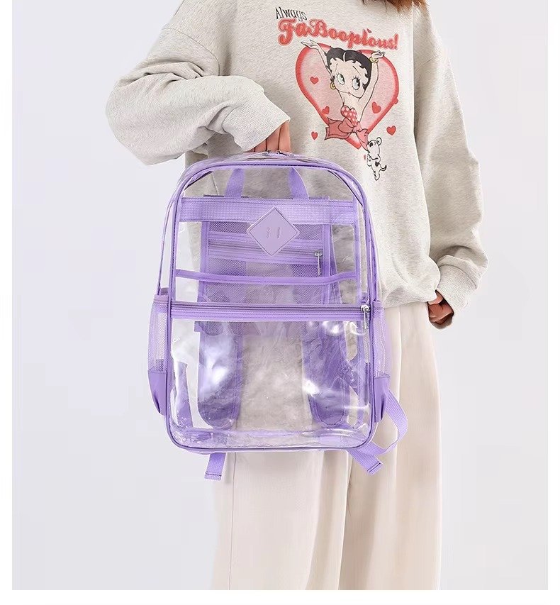 Large Capacity Transparent PVC Backpack with Zipper Closure Waterproof Casual Jelly Bag Primary Secondary School Students Bags detail image