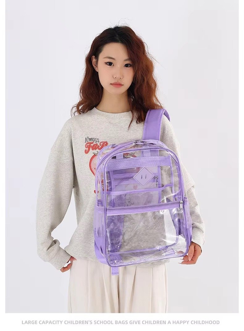 Large Capacity Transparent PVC Backpack with Zipper Closure Waterproof Casual Jelly Bag Primary Secondary School Students Bags detail image