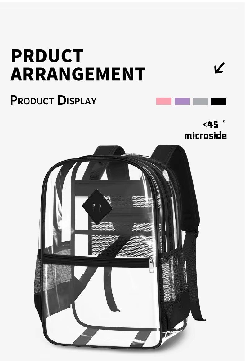 Large Capacity Transparent PVC Backpack with Zipper Closure Waterproof Casual Jelly Bag Primary Secondary School Students Bags detail image