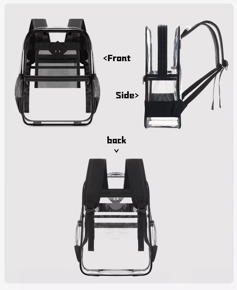 Large Capacity Transparent PVC Backpack with Zipper Closure Waterproof Casual Jelly Bag Primary Secondary School Students Bags detail image
