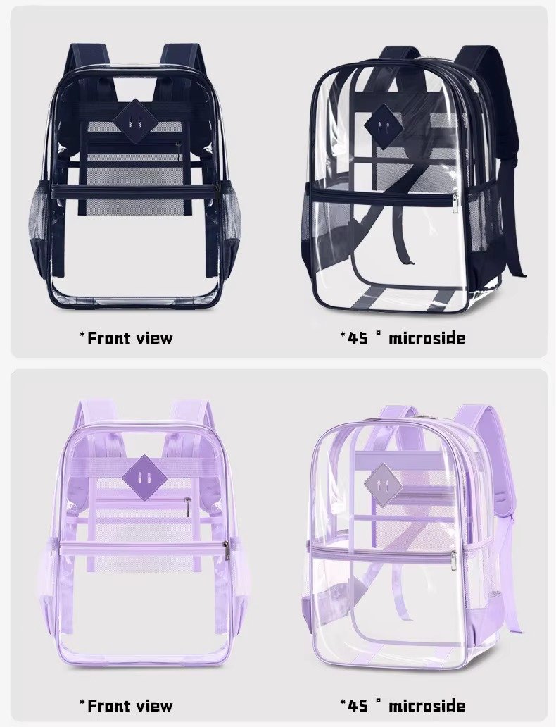 Large Capacity Transparent PVC Backpack with Zipper Closure Waterproof Casual Jelly Bag Primary Secondary School Students Bags detail image