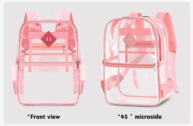 Large Capacity Transparent PVC Backpack with Zipper Closure Waterproof Casual Jelly Bag Primary Secondary School Students Bags detail image