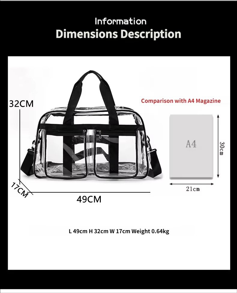 Large Capacity Waterproof Swimming Gym Bag PVC Transparent Casual Tote Bags Travel Duffel Bag Fitness Yoga Handbag detail image