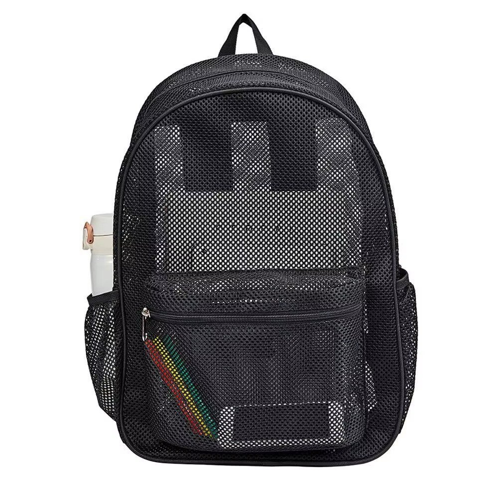 Heavy Duty Mesh Backpack Portable Transparent See Through College Student School Bagback Outdoor Sports Beach Travel Back Pack detail image