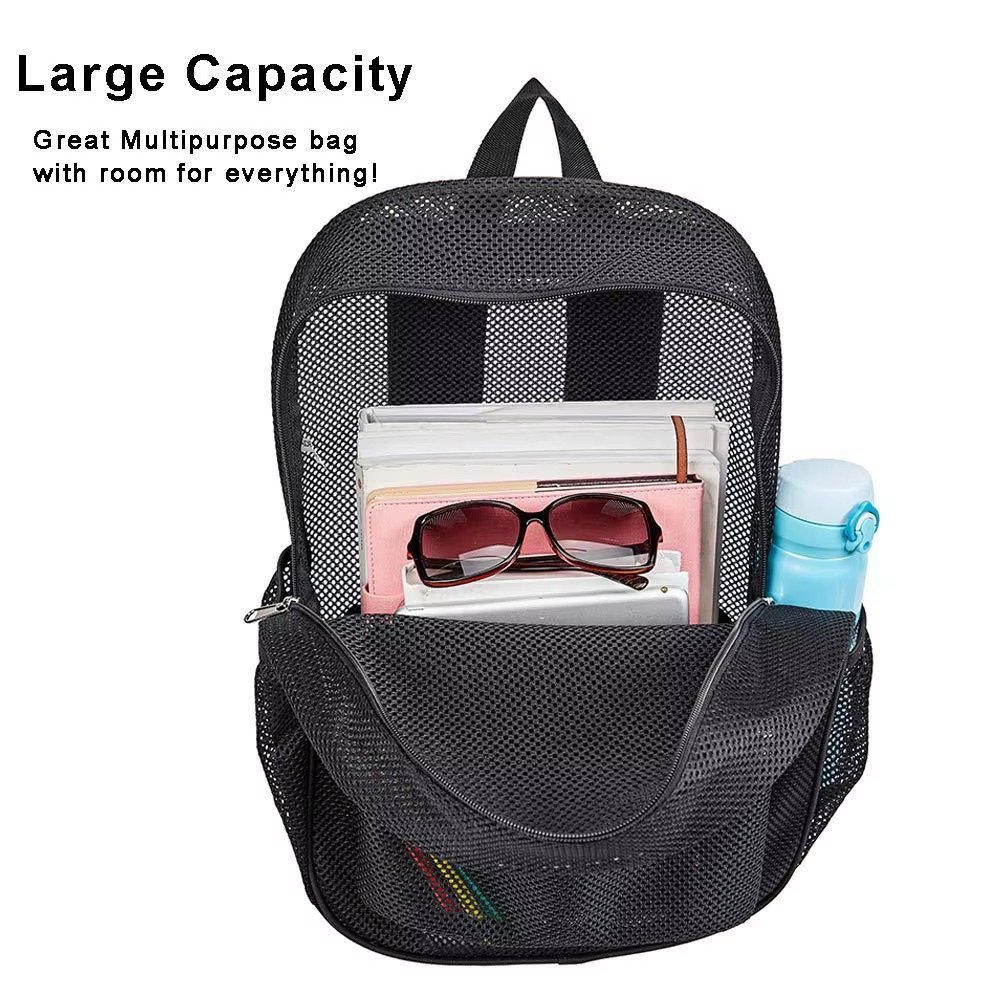 Heavy Duty Mesh Backpack Portable Transparent See Through College Student School Bagback Outdoor Sports Beach Travel Back Pack detail image