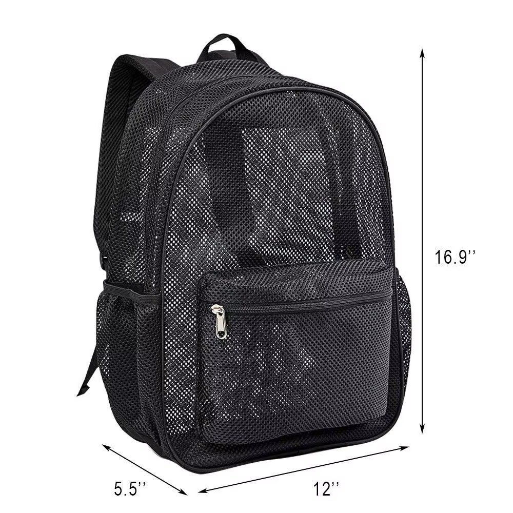 Heavy Duty Mesh Backpack Portable Transparent See Through College Student School Bagback Outdoor Sports Beach Travel Back Pack detail image