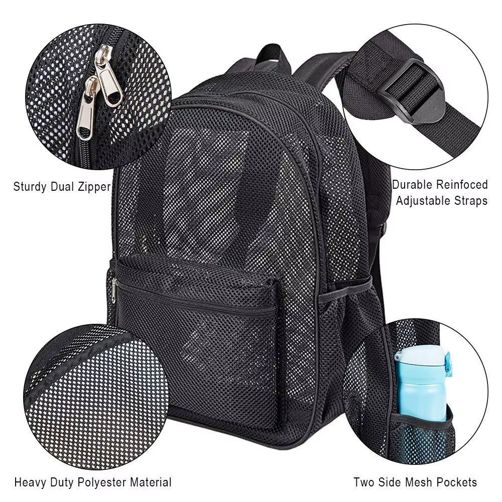 Heavy Duty Mesh Backpack Portable Transparent See Through College Student School Bagback Outdoor Sports Beach Travel Back Pack detail image