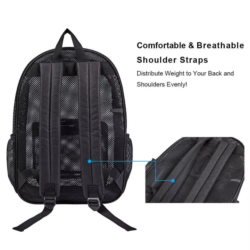 Heavy Duty Mesh Backpack Portable Transparent See Through College Student School Bagback Outdoor Sports Beach Travel Back Pack detail image