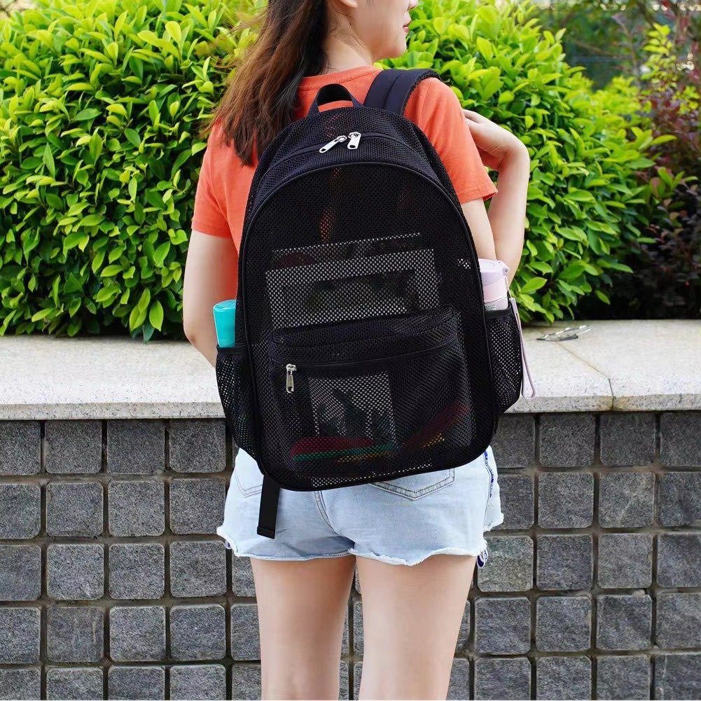 Heavy Duty Mesh Backpack Portable Transparent See Through College Student School Bagback Outdoor Sports Beach Travel Back Pack detail image