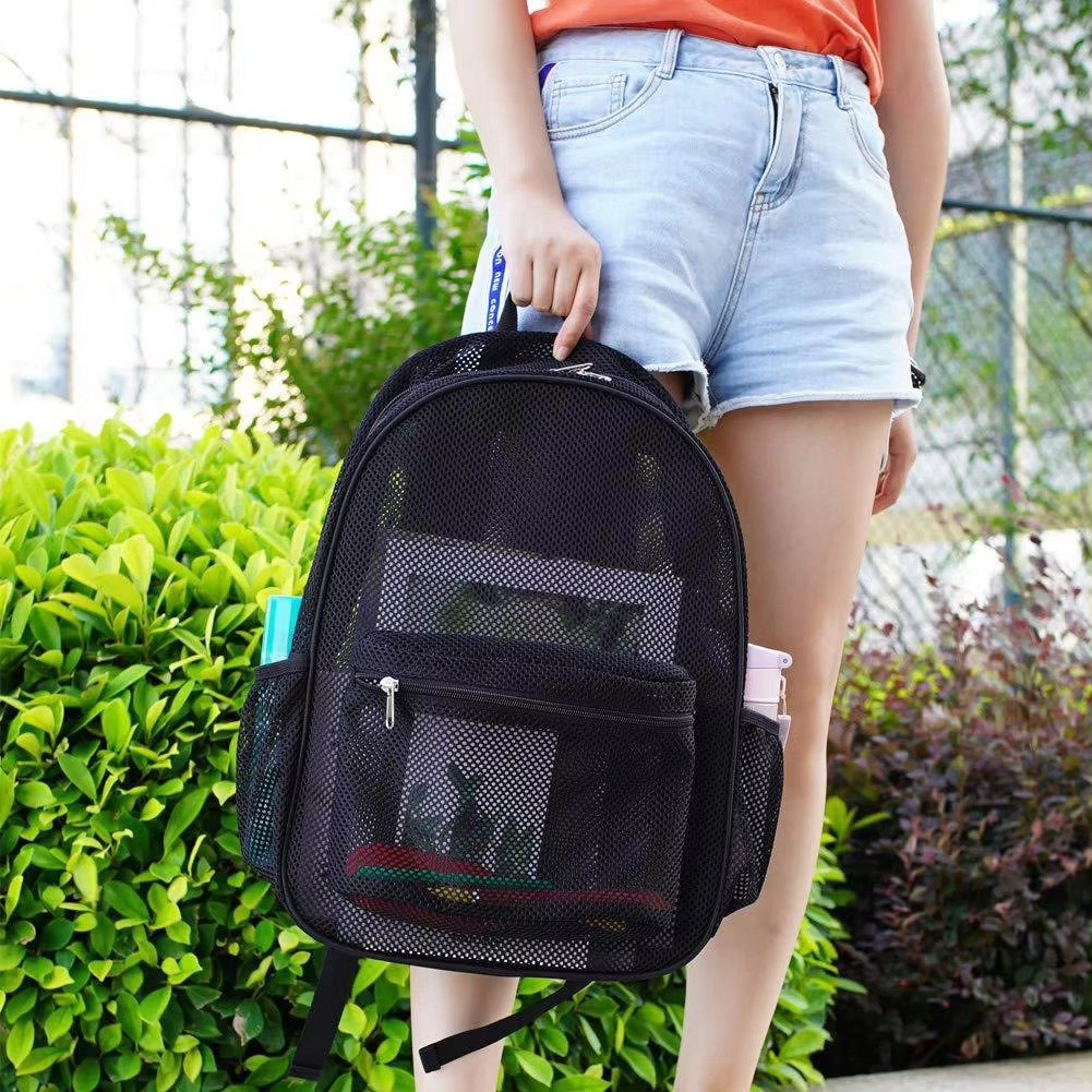 Heavy Duty Mesh Backpack Portable Transparent See Through College Student School Bagback Outdoor Sports Beach Travel Back Pack detail image