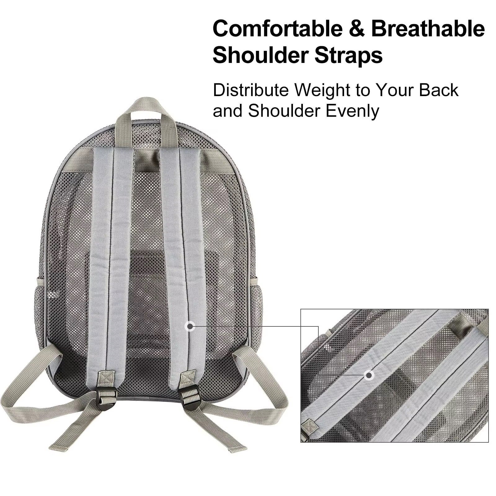 Heavy Duty Mesh Backpack Portable Transparent See Through College Student School Bagback Outdoor Sports Beach Travel Back Pack detail image