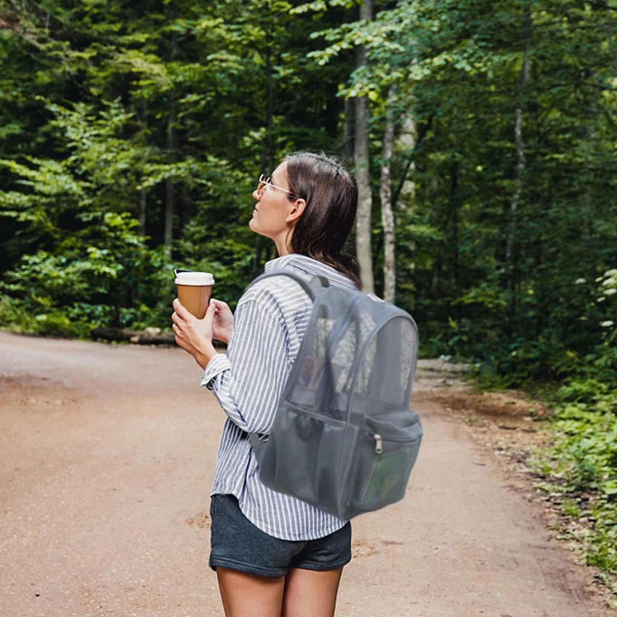 Heavy Duty Mesh Backpack Portable Transparent See Through College Student School Bagback Outdoor Sports Beach Travel Back Pack detail image