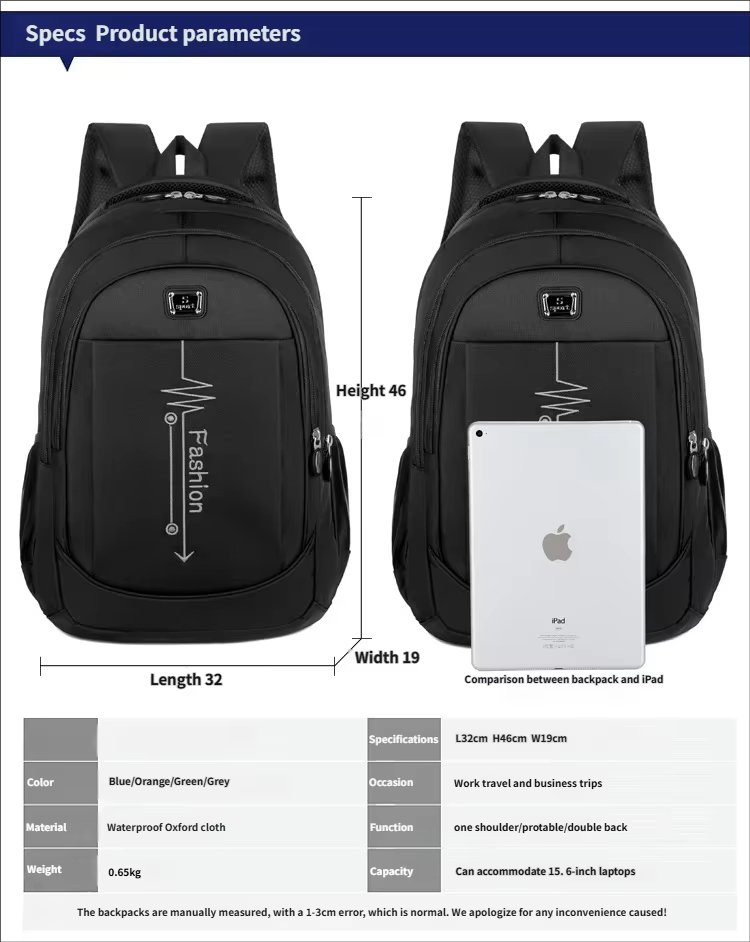 Water-Resistant Large Capacity Business Travel School Oxford Laptop Backpack product detail