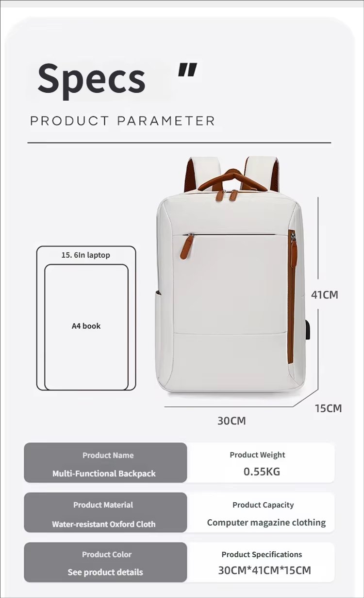 Water-Resistant Large Capacity Lightweight USB Modern Oxford Laptop Backpack product detail