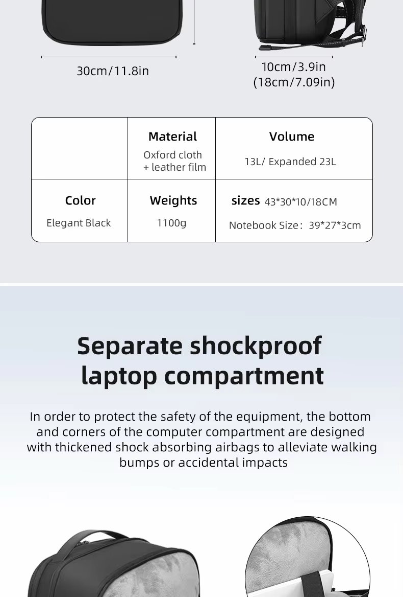 Large Capacity Expandable Lightweight USB Slim Oxford Laptop Backpack product detail