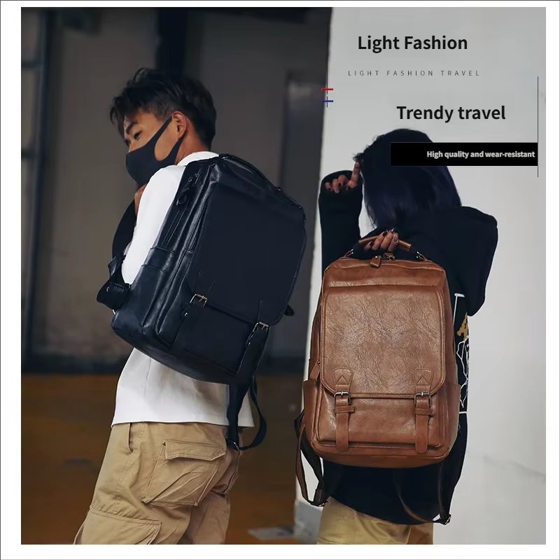 Water-Resistant Large Capacity Vintage Business Travel PU Leather Laptop Backpack product detail