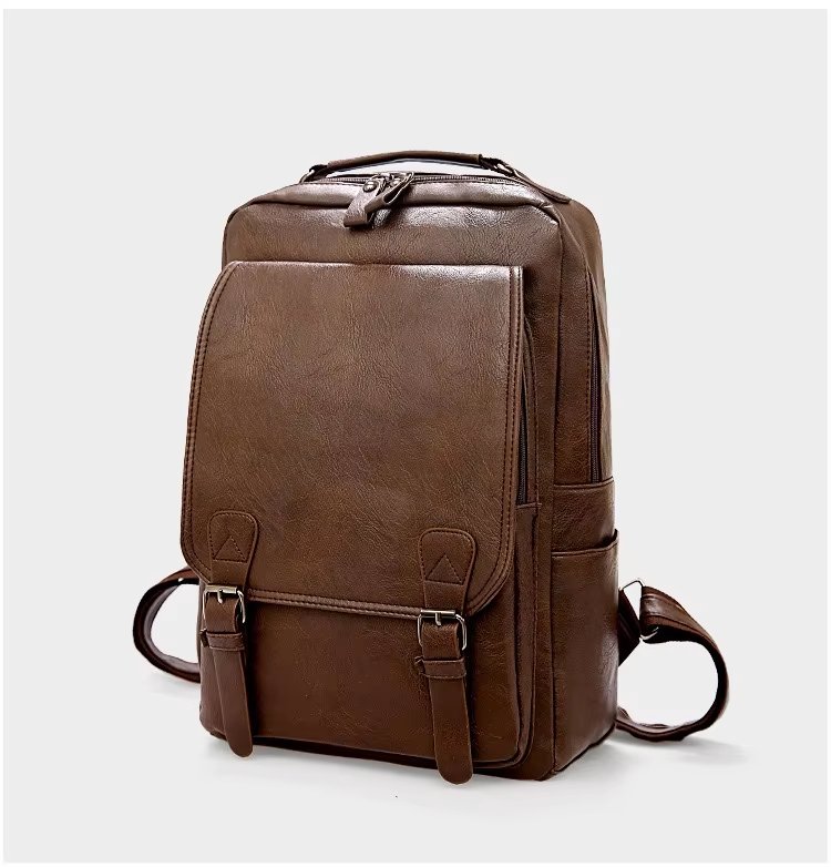 Water-Resistant Large Capacity Vintage Business Travel PU Leather Laptop Backpack product detail