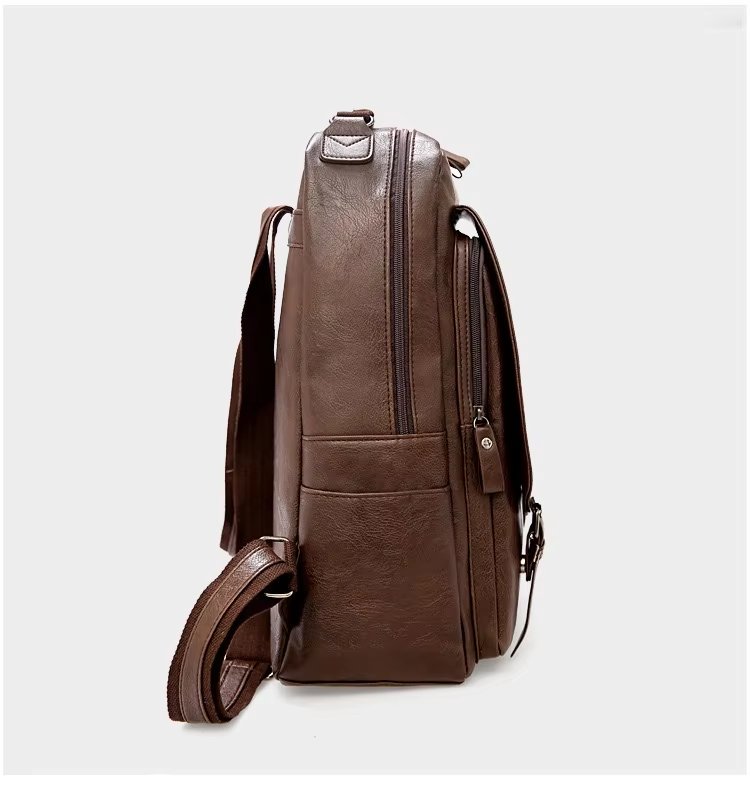 Water-Resistant Large Capacity Vintage Business Travel PU Leather Laptop Backpack product detail