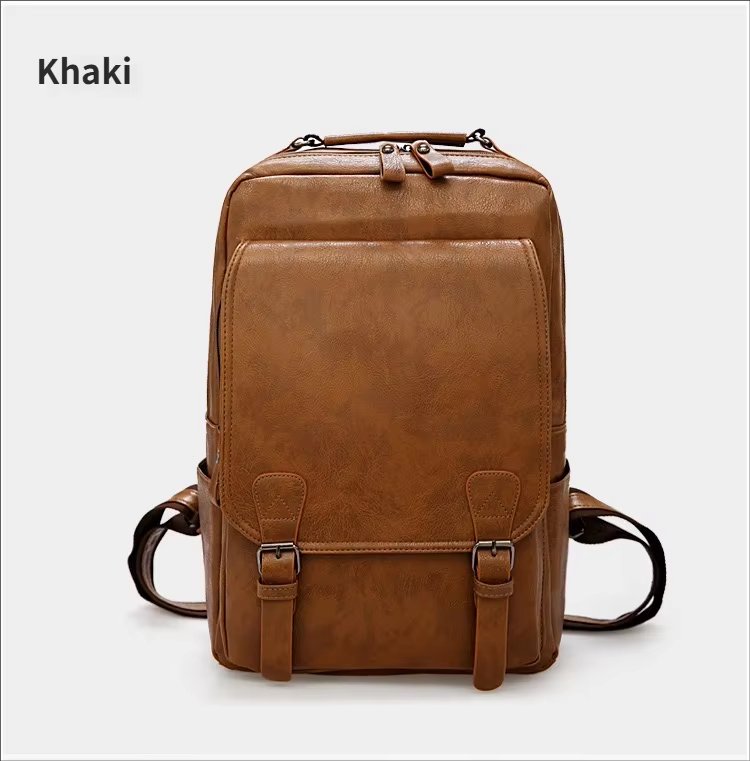 Water-Resistant Large Capacity Vintage Business Travel PU Leather Laptop Backpack product detail