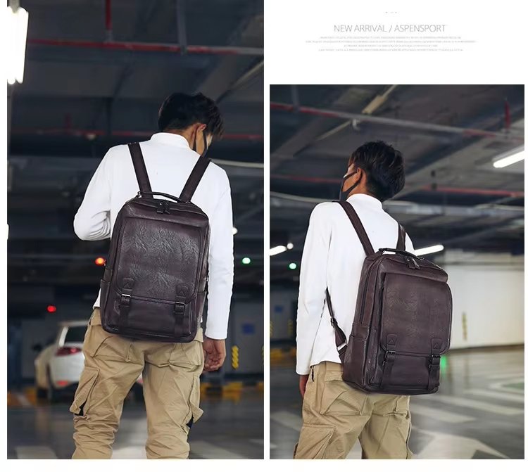 Water-Resistant Large Capacity Vintage Business Travel PU Leather Laptop Backpack product detail