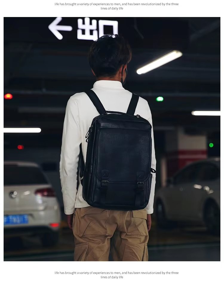 Water-Resistant Large Capacity Vintage Business Travel PU Leather Laptop Backpack product detail