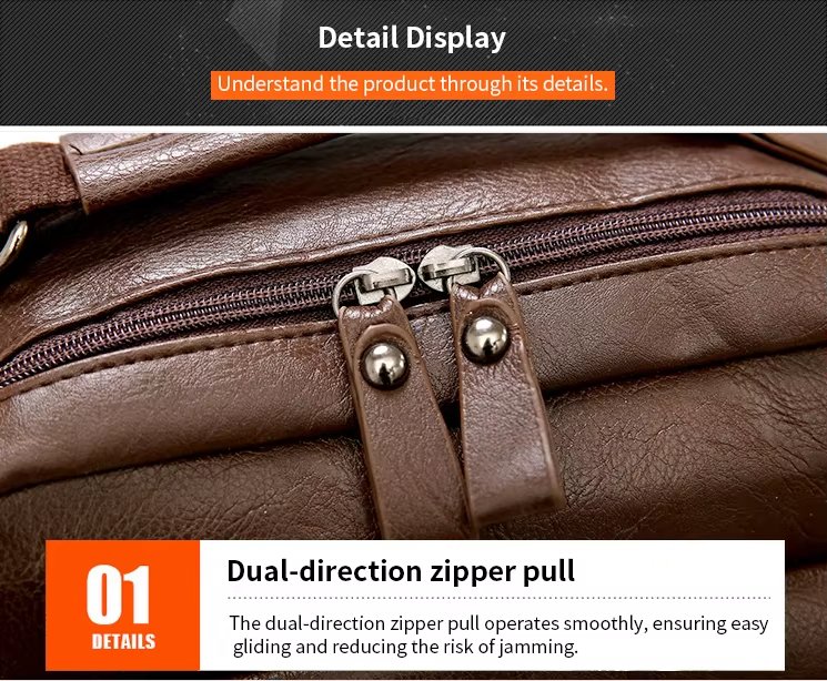 Water-Resistant Large Capacity Vintage Business Travel PU Leather Laptop Backpack product detail