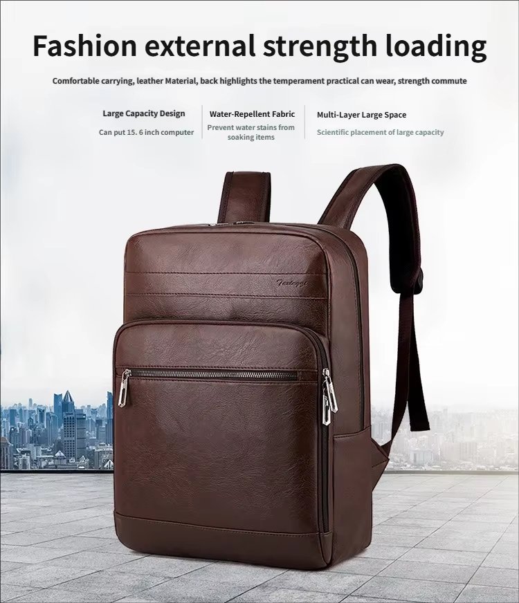 Water-Resistant Large Capacity Modern Business Travel PU Leather Laptop Backpack product detail
