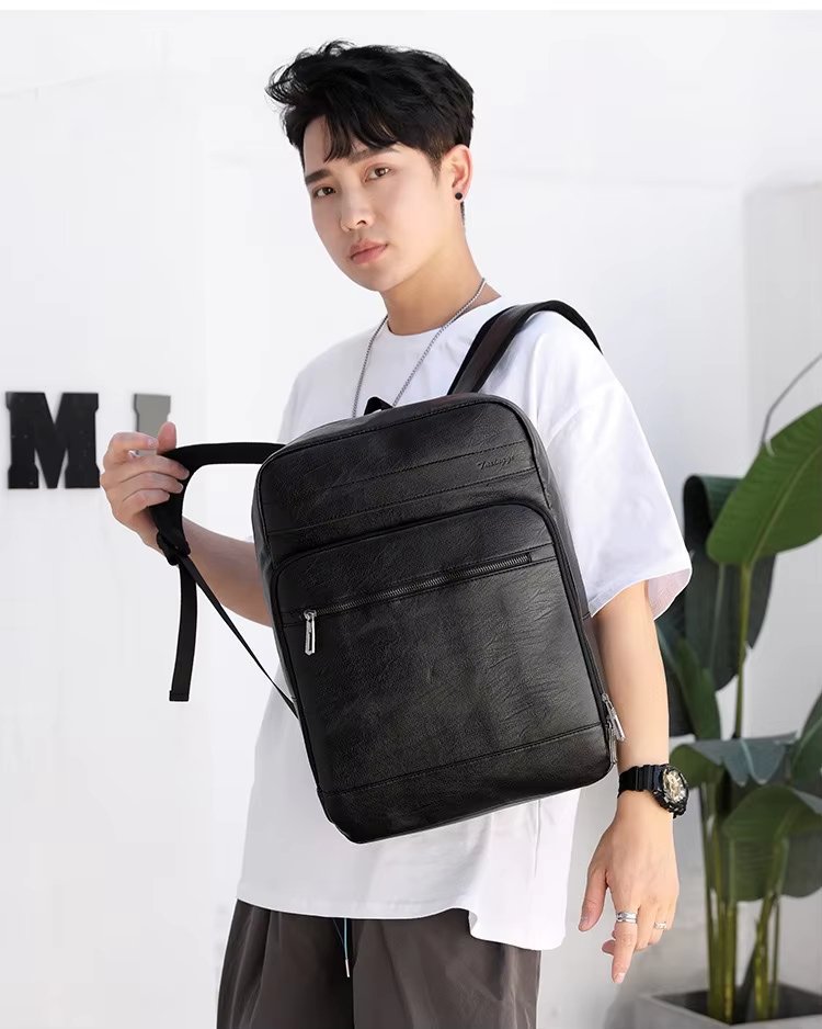 Water-Resistant Large Capacity Modern Business Travel PU Leather Laptop Backpack product detail