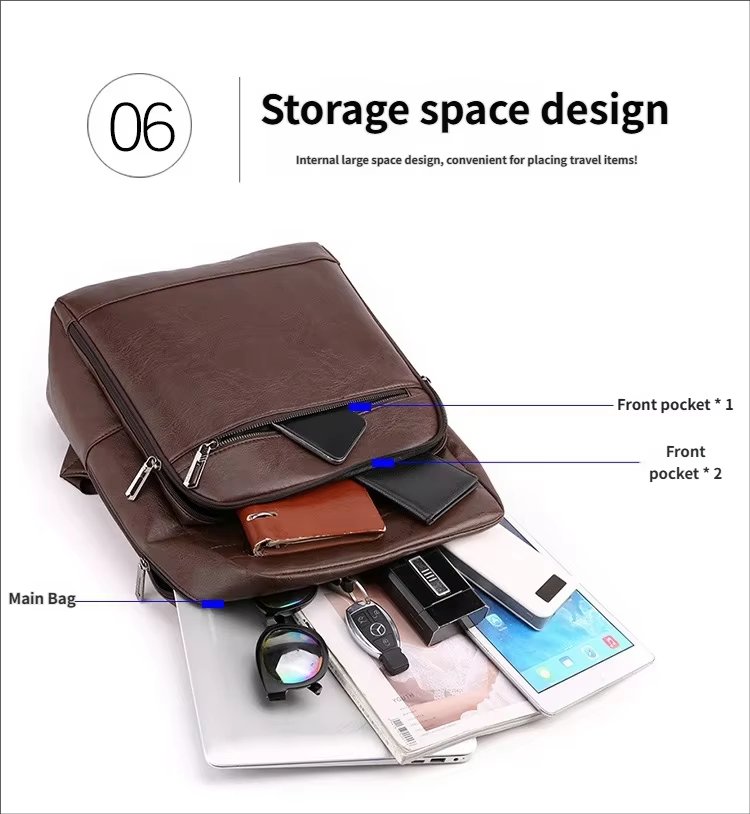 Water-Resistant Large Capacity Modern Business Travel PU Leather Laptop Backpack product detail