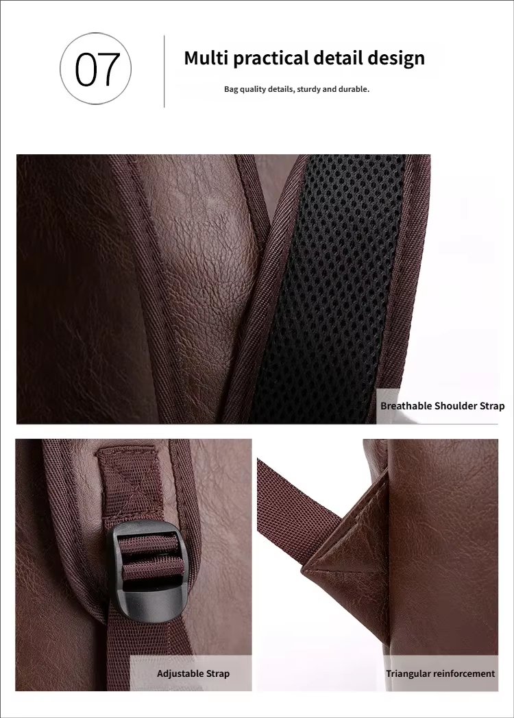 Water-Resistant Large Capacity Modern Business Travel PU Leather Laptop Backpack product detail