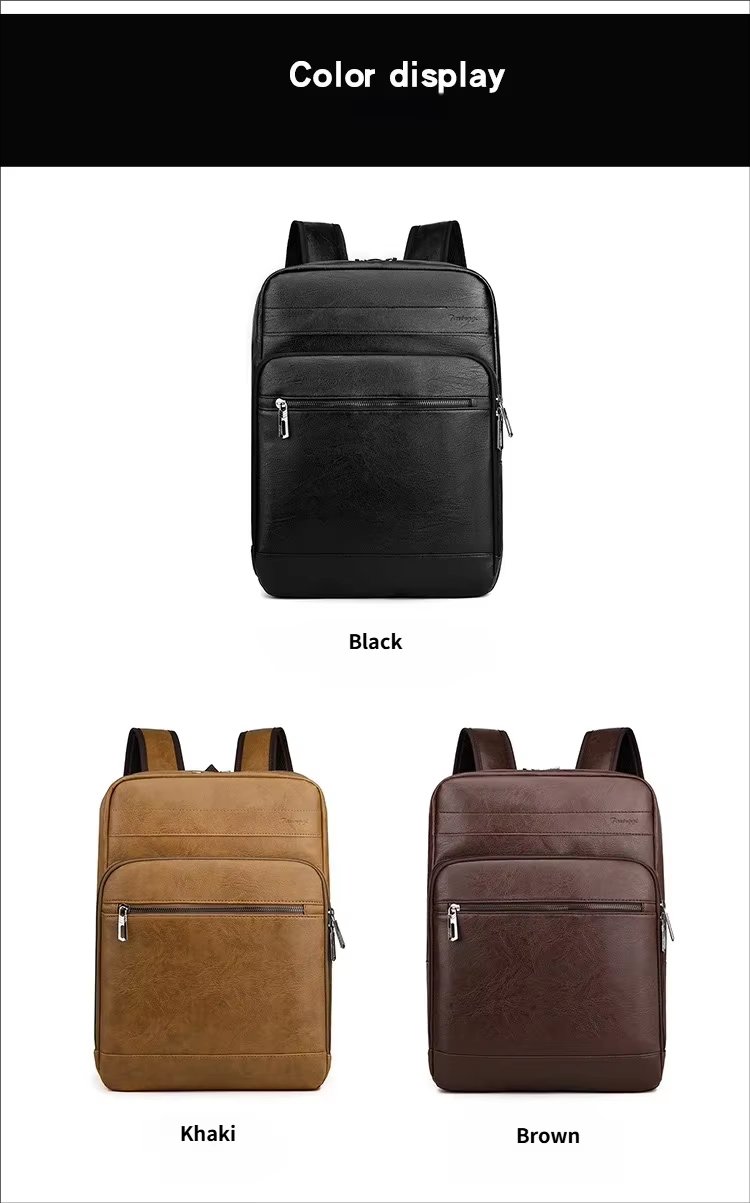 Water-Resistant Large Capacity Modern Business Travel PU Leather Laptop Backpack product detail