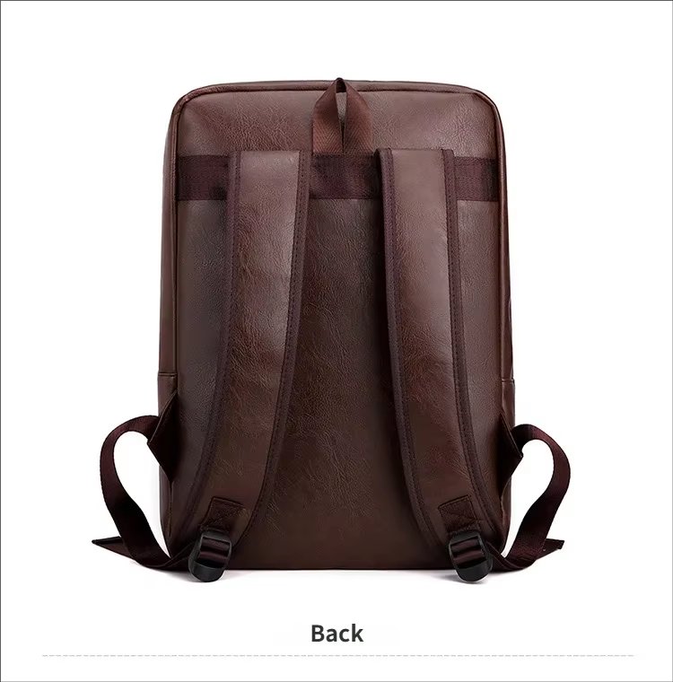 Water-Resistant Large Capacity Modern Business Travel PU Leather Laptop Backpack product detail