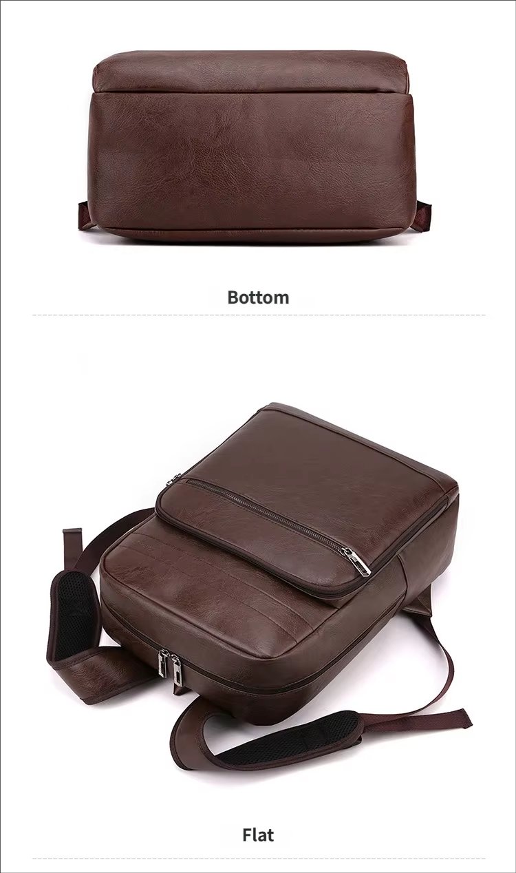 Water-Resistant Large Capacity Modern Business Travel PU Leather Laptop Backpack product detail