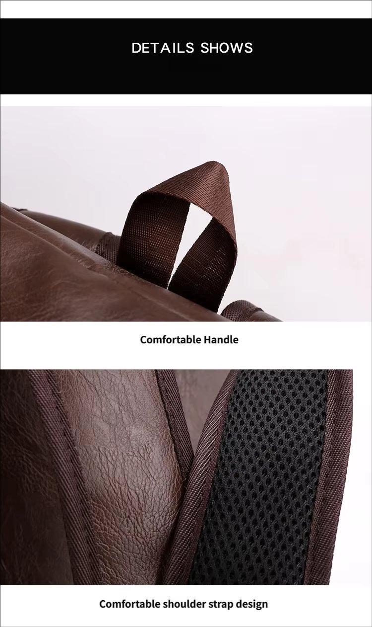 Water-Resistant Large Capacity Modern Business Travel PU Leather Laptop Backpack product detail