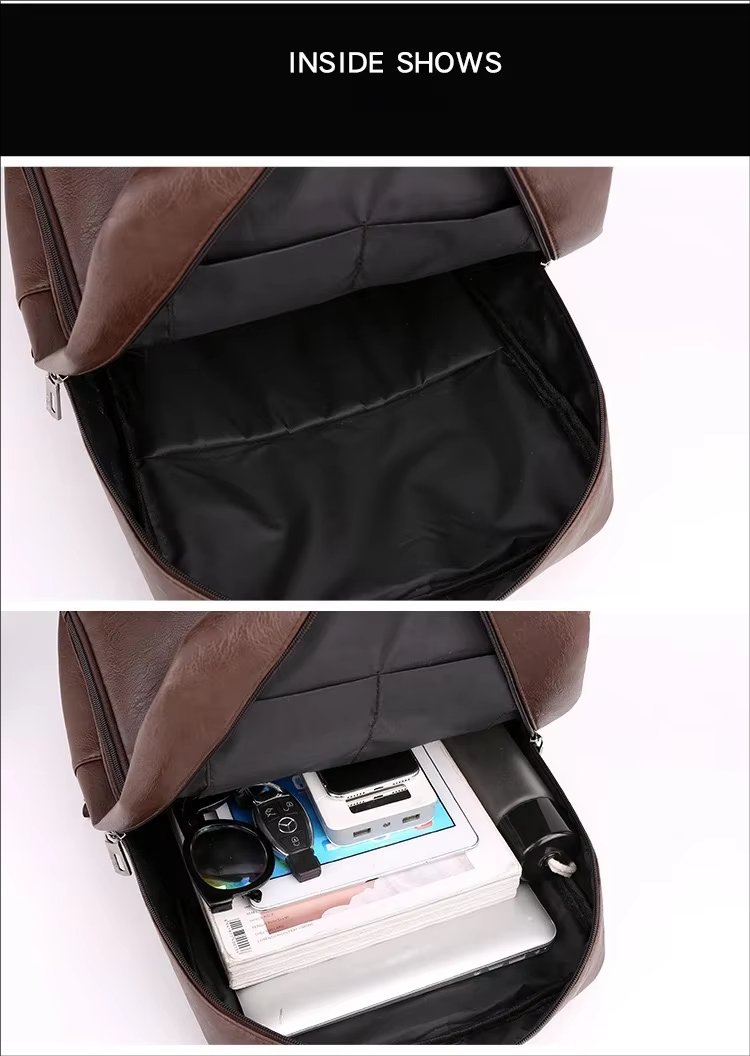 Water-Resistant Large Capacity Modern Business Travel PU Leather Laptop Backpack product detail