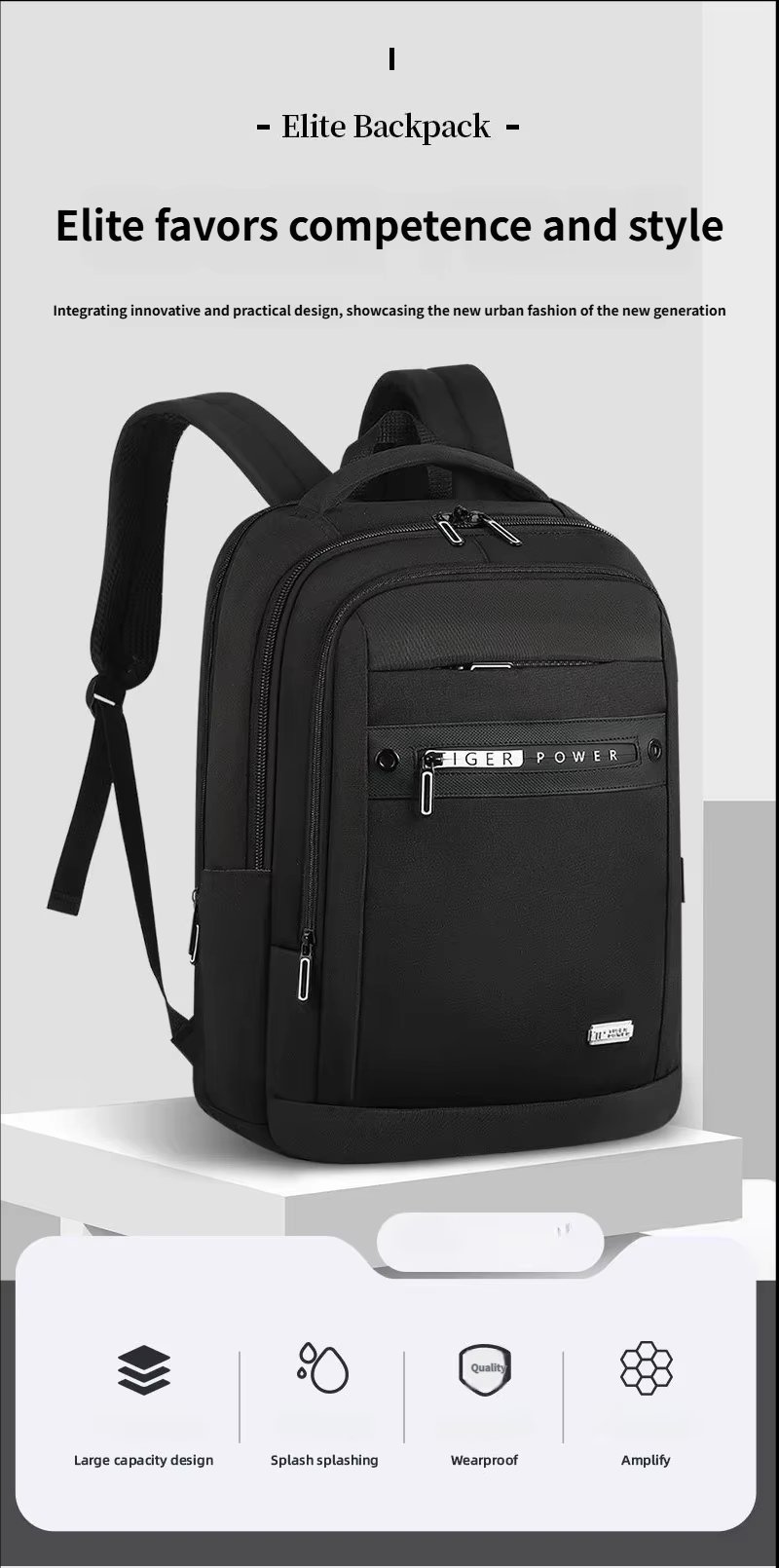 Water-Resistant Large Capacity USB Business Travel Oxford Laptop Backpack product detail