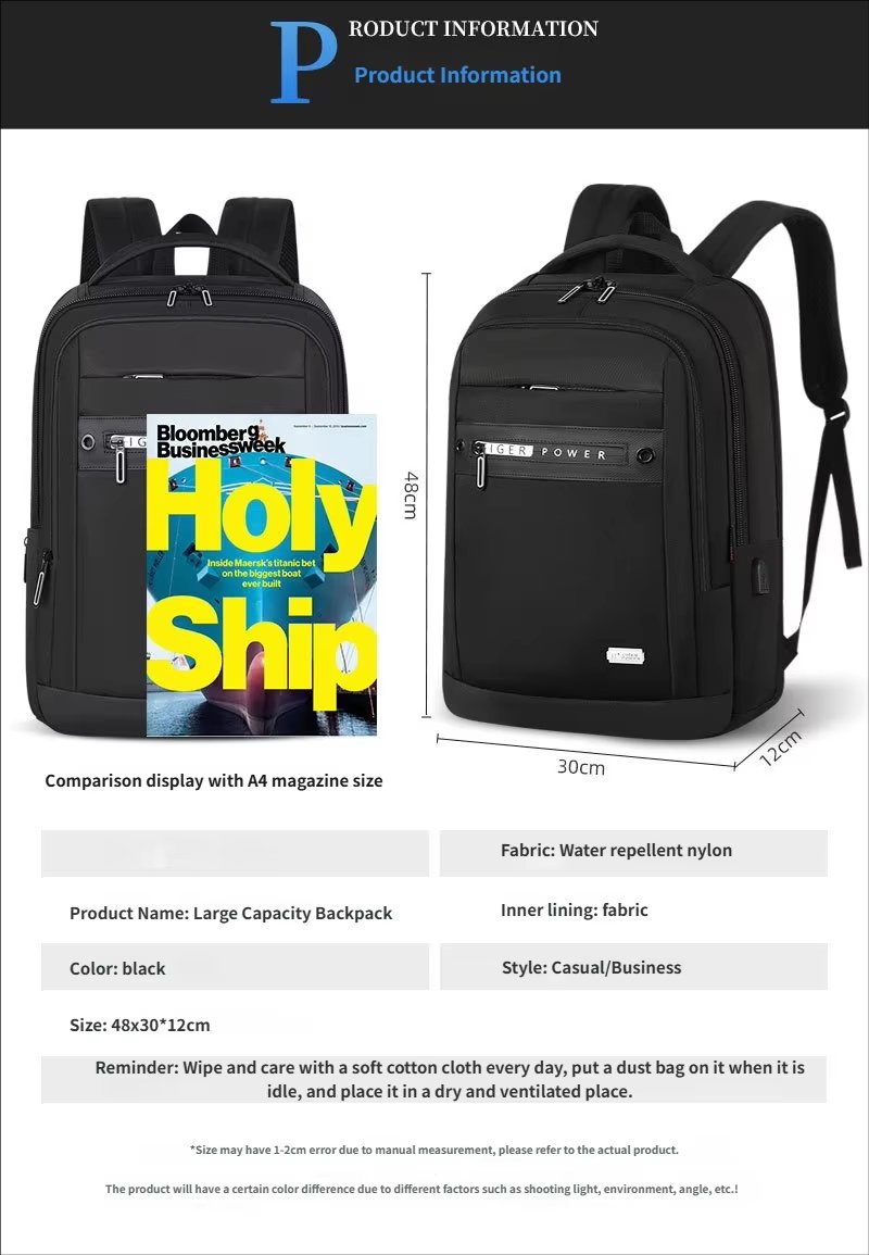 Water-Resistant Large Capacity USB Business Travel Oxford Laptop Backpack product detail