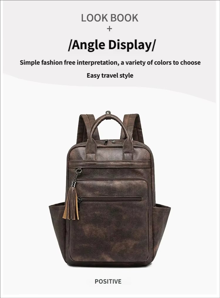 Vintage Business Travel School PU Leather Laptop Backpack product detail