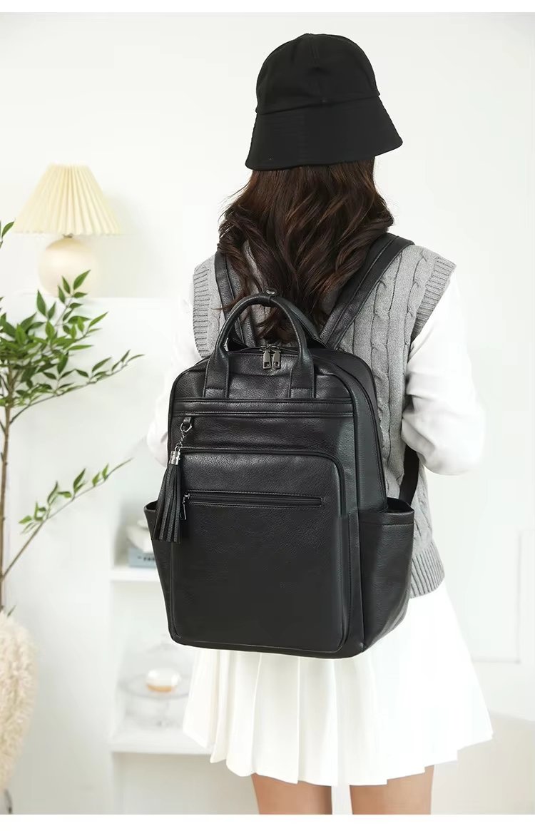 Vintage Business Travel School PU Leather Laptop Backpack product detail