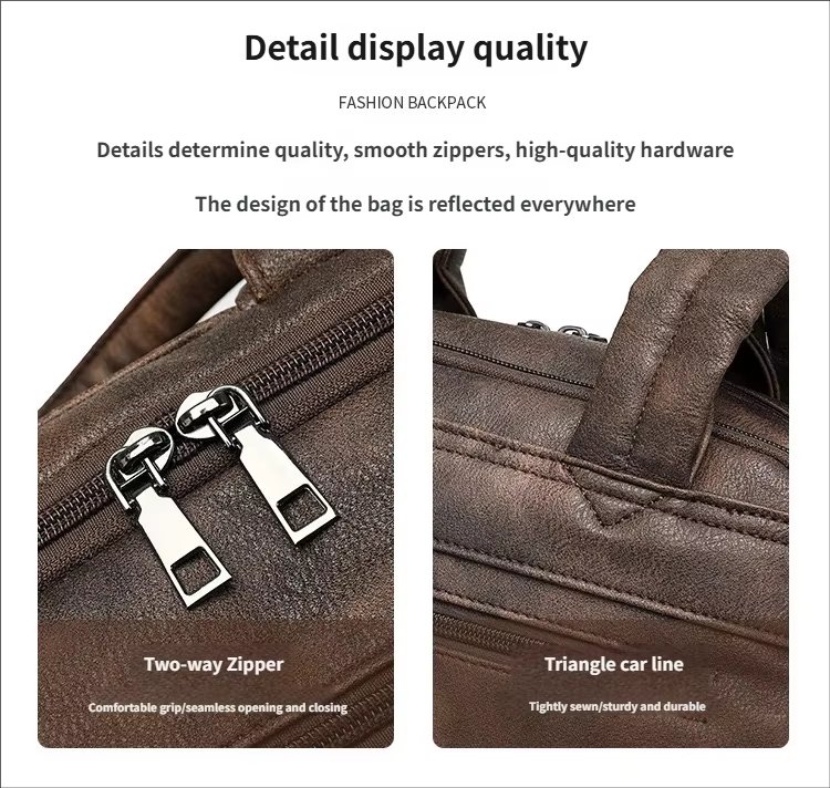 Vintage Business Travel School PU Leather Laptop Backpack product detail