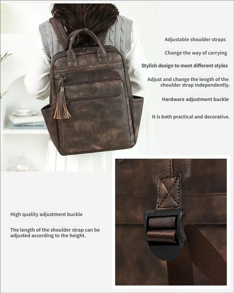 Vintage Business Travel School PU Leather Laptop Backpack product detail