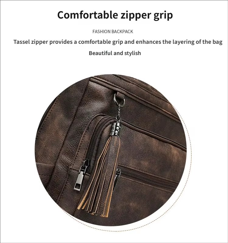 Vintage Business Travel School PU Leather Laptop Backpack product detail